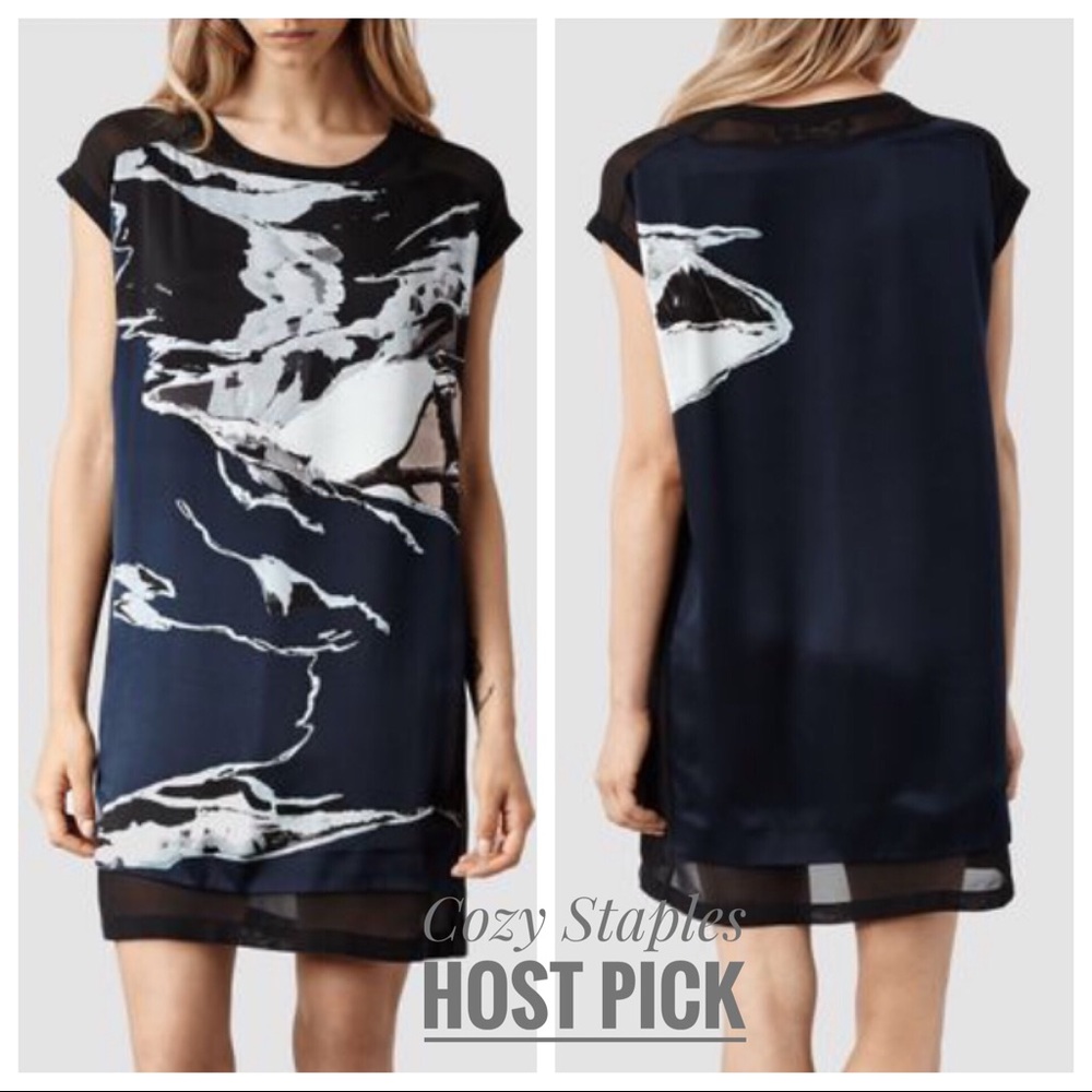 All Saints Blue Silk Reverso Rip It Up Dress